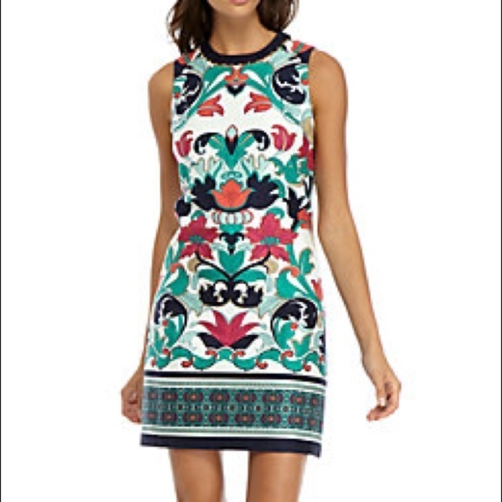 Laundry by Shelli Segal Printed Beaded Neck Dress- Size 6